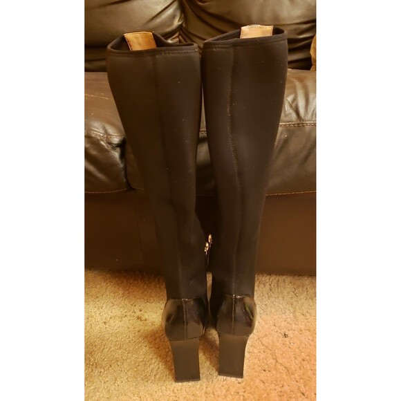 Nine West 40thAnnv Quincy Square Toe Black Leather Stretch Mesh Patent Boots sz6 - Picture 5 of 6